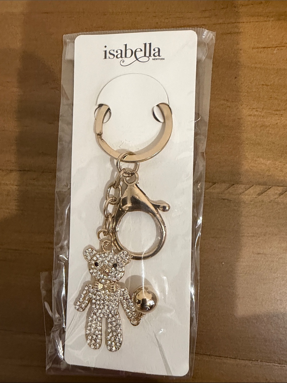 Isabella Gold Crystal Teddy Bear Keychain or Bag Charm